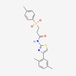 molecular formula C21H22N2O3S2 B2662517 N-(4-(2,5-dimethylphenyl)thiazol-2-yl)-3-tosylpropanamide CAS No. 895474-25-6
