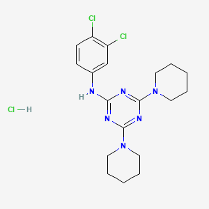 molecular formula C19H25Cl3N6 B2662518 N-(3,4-dichlorophenyl)-4,6-bis(piperidin-1-yl)-1,3,5-triazin-2-amine hydrochloride CAS No. 1179467-27-6