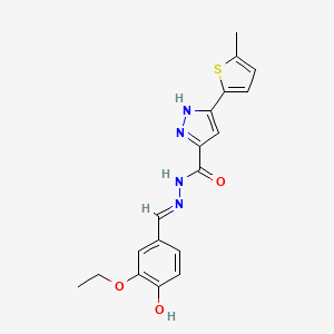 molecular formula C18H18N4O3S B2662522 N'-[(E)-(3-ethoxy-4-hydroxyphenyl)methylidene]-3-(5-methylthiophen-2-yl)-1H-pyrazole-5-carbohydrazide CAS No. 402503-05-3