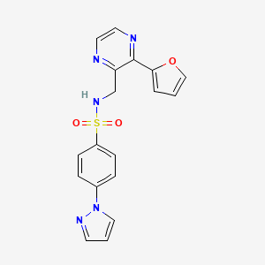 molecular formula C18H15N5O3S B2662523 N-((3-(furan-2-yl)pyrazin-2-yl)methyl)-4-(1H-pyrazol-1-yl)benzenesulfonamide CAS No. 2034570-48-2
