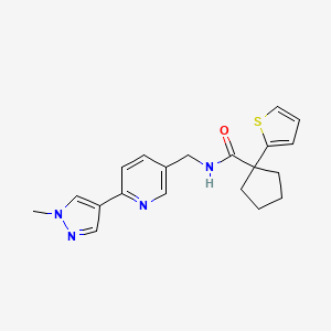 molecular formula C20H22N4OS B2662524 N-((6-(1-methyl-1H-pyrazol-4-yl)pyridin-3-yl)methyl)-1-(thiophen-2-yl)cyclopentanecarboxamide CAS No. 2034467-45-1