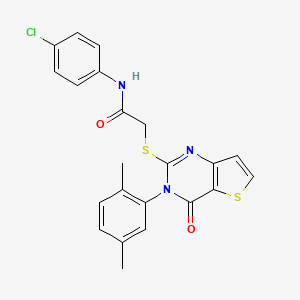 molecular formula C22H18ClN3O2S2 B2662532 N-(4-chlorophenyl)-2-{[3-(2,5-dimethylphenyl)-4-oxo-3,4-dihydrothieno[3,2-d]pyrimidin-2-yl]sulfanyl}acetamide CAS No. 1291848-66-2