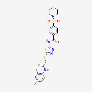 molecular formula C24H27N5O4S3 B2662535 N-(5-((2-((2,4-dimethylphenyl)amino)-2-oxoethyl)thio)-1,3,4-thiadiazol-2-yl)-4-(piperidin-1-ylsulfonyl)benzamide CAS No. 392295-99-7