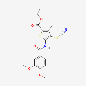 molecular formula C18H18N2O5S2 B2662731 ethyl 4-(cyanosulfanyl)-5-(3,4-dimethoxybenzamido)-3-methylthiophene-2-carboxylate CAS No. 681159-56-8