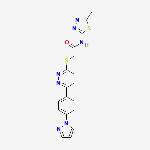 molecular formula C18H15N7OS2 B2662754 N-(5-methyl-1,3,4-thiadiazol-2-yl)-2-({6-[4-(1H-pyrazol-1-yl)phenyl]pyridazin-3-yl}sulfanyl)acetamide CAS No. 1004439-82-0