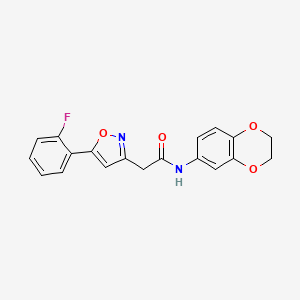 molecular formula C19H15FN2O4 B2662770 N-(2,3-dihydro-1,4-benzodioxin-6-yl)-2-[5-(2-fluorophenyl)-1,2-oxazol-3-yl]acetamide CAS No. 1105243-05-7