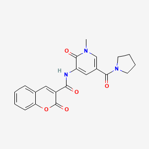 molecular formula C21H19N3O5 B2662777 N-(1-methyl-2-oxo-5-(pyrrolidine-1-carbonyl)-1,2-dihydropyridin-3-yl)-2-oxo-2H-chromene-3-carboxamide CAS No. 1207049-35-1