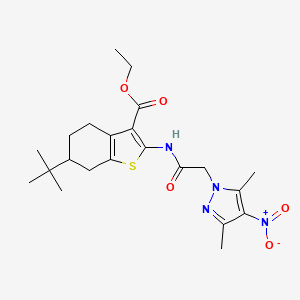 molecular formula C22H30N4O5S B2662785 ethyl 6-(tert-butyl)-2-(2-(3,5-dimethyl-4-nitro-1H-pyrazol-1-yl)acetamido)-4,5,6,7-tetrahydrobenzo[b]thiophene-3-carboxylate CAS No. 384821-64-1