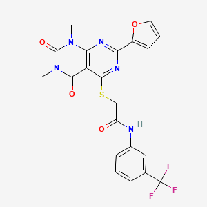molecular formula C21H16F3N5O4S B2662786 2-((2-(furan-2-yl)-6,8-dimethyl-5,7-dioxo-5,6,7,8-tetrahydropyrimido[4,5-d]pyrimidin-4-yl)thio)-N-(3-(trifluoromethyl)phenyl)acetamide CAS No. 847191-04-2