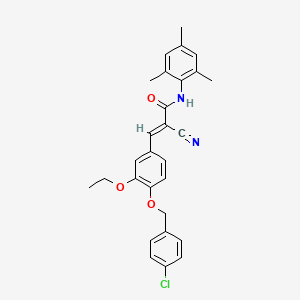 B2662842 (E)-3-[4-[(4-chlorophenyl)methoxy]-3-ethoxyphenyl]-2-cyano-N-(2,4,6-trimethylphenyl)prop-2-enamide CAS No. 380474-84-0