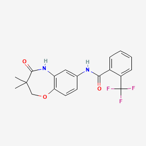 molecular formula C19H17F3N2O3 B2662855 N-(3,3-dimethyl-4-oxo-2,3,4,5-tetrahydro-1,5-benzoxazepin-7-yl)-2-(trifluoromethyl)benzamide CAS No. 921842-51-5