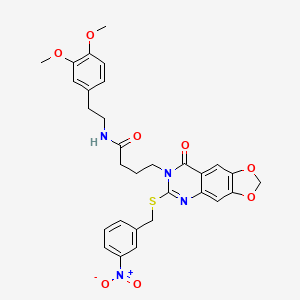 molecular formula C30H30N4O8S B2662864 N-[2-(3,4-dimethoxyphenyl)ethyl]-4-(6-{[(3-nitrophenyl)methyl]sulfanyl}-8-oxo-2H,7H,8H-[1,3]dioxolo[4,5-g]quinazolin-7-yl)butanamide CAS No. 688060-52-8