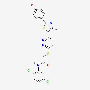 molecular formula C22H15Cl2FN4OS2 B2662885 N-(2,5-dichlorophenyl)-2-((6-(2-(4-fluorophenyl)-4-methylthiazol-5-yl)pyridazin-3-yl)thio)acetamide CAS No. 923681-50-9