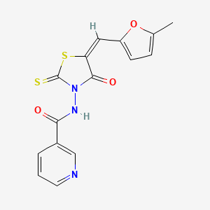 N-[(5E)-5-[(5-methylfuran-2-yl)methylidene]-4-oxo-2-sulfanylidene-1,3-thiazolidin-3-yl]pyridine-3-carboxamide