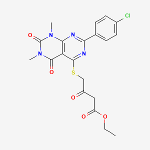 Ethyl 4-((2-(4-chlorophenyl)-6,8-dimethyl-5,7-dioxo-5,6,7,8-tetrahydropyrimido[4,5-d]pyrimidin-4-yl)thio)-3-oxobutanoate