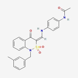 molecular formula C25H23N3O4S B2662956 N-[4-({(E)-[1-(3-methylbenzyl)-2,2-dioxido-4-oxo-1,4-dihydro-3H-2,1-benzothiazin-3-ylidene]methyl}amino)phenyl]acetamide CAS No. 892309-18-1
