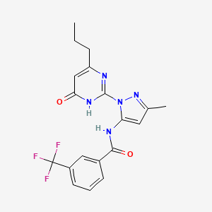 molecular formula C19H18F3N5O2 B2662959 N-(3-methyl-1-(6-oxo-4-propyl-1,6-dihydropyrimidin-2-yl)-1H-pyrazol-5-yl)-3-(trifluoromethyl)benzamide CAS No. 1002932-32-2