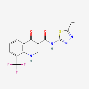 molecular formula C15H11F3N4O2S B2662973 N-(5-乙基-1,3,4-噻二唑-2-基)-4-羟基-8-(三氟甲基)喹啉-3-甲酰胺 CAS No. 946360-26-5