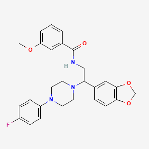 molecular formula C27H28FN3O4 B2662986 N-(2-(benzo[d][1,3]dioxol-5-yl)-2-(4-(4-fluorophenyl)piperazin-1-yl)ethyl)-3-methoxybenzamide CAS No. 896362-08-6