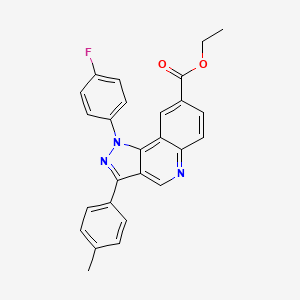 molecular formula C26H20FN3O2 B2663058 ethyl 1-(4-fluorophenyl)-3-(4-methylphenyl)-1H-pyrazolo[4,3-c]quinoline-8-carboxylate CAS No. 901246-59-1