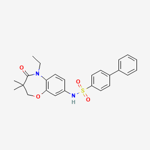 molecular formula C25H26N2O4S B2663089 N-(5-ethyl-3,3-dimethyl-4-oxo-2,3,4,5-tetrahydrobenzo[b][1,4]oxazepin-8-yl)-[1,1'-biphenyl]-4-sulfonamide CAS No. 921991-02-8