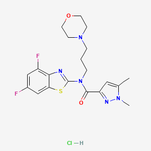 molecular formula C20H24ClF2N5O2S B2663148 N-(4,6-difluoro-1,3-benzothiazol-2-yl)-1,5-dimethyl-N-[3-(morpholin-4-yl)propyl]-1H-pyrazole-3-carboxamide hydrochloride CAS No. 1216487-48-7