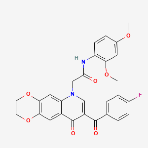 molecular formula C28H23FN2O7 B2663187 N-(2,4-dimethoxyphenyl)-2-[8-(4-fluorobenzoyl)-9-oxo-2H,3H,6H,9H-[1,4]dioxino[2,3-g]quinolin-6-yl]acetamide CAS No. 866588-68-3