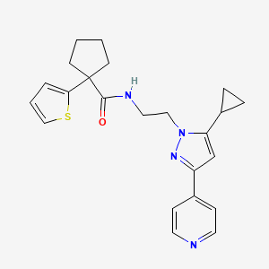 molecular formula C23H26N4OS B2663197 N-(2-(5-cyclopropyl-3-(pyridin-4-yl)-1H-pyrazol-1-yl)ethyl)-1-(thiophen-2-yl)cyclopentanecarboxamide CAS No. 1797816-70-6