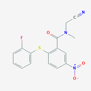molecular formula C16H12FN3O3S B2663205 N-(cyanomethyl)-2-[(2-fluorophenyl)sulfanyl]-N-methyl-5-nitrobenzamide CAS No. 1241336-45-7