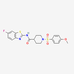 molecular formula C20H20FN3O4S2 B2663207 N-(6-fluoro-1,3-benzothiazol-2-yl)-1-(4-methoxybenzenesulfonyl)piperidine-4-carboxamide CAS No. 923425-67-6