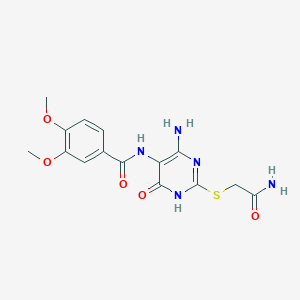 molecular formula C15H17N5O5S B2663259 N-(4-amino-2-((2-amino-2-oxoethyl)thio)-6-oxo-1,6-dihydropyrimidin-5-yl)-3,4-dimethoxybenzamide CAS No. 868226-91-9