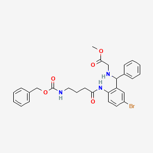 molecular formula C28H30BrN3O5 B2663261 Methyl 2-({[2-(4-{[(benzyloxy)carbonyl]amino}butanamido)-5-bromophenyl](phenyl)methyl}amino)acetate CAS No. 312746-86-4