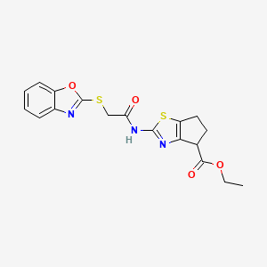 ethyl 2-(2-(benzo[d]oxazol-2-ylthio)acetamido)-5,6-dihydro-4H-cyclopenta[d]thiazole-4-carboxylate