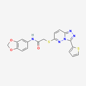 molecular formula C18H13N5O3S2 B2663291 N-(2H-1,3-benzodioxol-5-yl)-2-{[3-(thiophen-2-yl)-[1,2,4]triazolo[4,3-b]pyridazin-6-yl]sulfanyl}acetamide CAS No. 868966-65-8