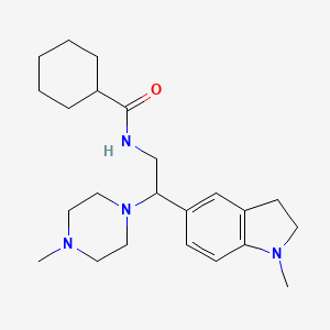 molecular formula C23H36N4O B2663295 N-(2-(1-methylindolin-5-yl)-2-(4-methylpiperazin-1-yl)ethyl)cyclohexanecarboxamide CAS No. 922034-77-3