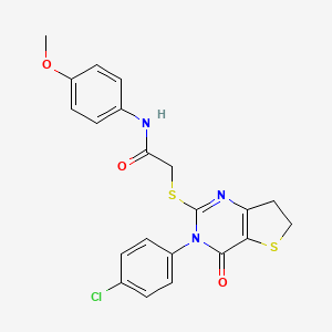 molecular formula C21H18ClN3O3S2 B2663331 2-{[3-(4-chlorophenyl)-4-oxo-3H,4H,6H,7H-thieno[3,2-d]pyrimidin-2-yl]sulfanyl}-N-(4-methoxyphenyl)acetamide CAS No. 687563-34-4