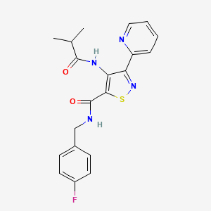 molecular formula C20H19FN4O2S B2663340 N-[(4-FLUOROPHENYL)METHYL]-4-(2-METHYLPROPANAMIDO)-3-(PYRIDIN-2-YL)-1,2-THIAZOLE-5-CARBOXAMIDE CAS No. 1251600-87-9