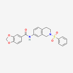 molecular formula C23H20N2O5S B2663353 N-(2-(phenylsulfonyl)-1,2,3,4-tetrahydroisoquinolin-7-yl)benzo[d][1,3]dioxole-5-carboxamide CAS No. 954613-42-4