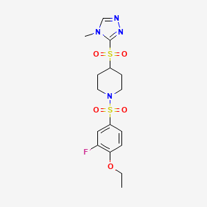 molecular formula C16H21FN4O5S2 B2663371 1-((4-ethoxy-3-fluorophenyl)sulfonyl)-4-((4-methyl-4H-1,2,4-triazol-3-yl)sulfonyl)piperidine CAS No. 1448064-61-6