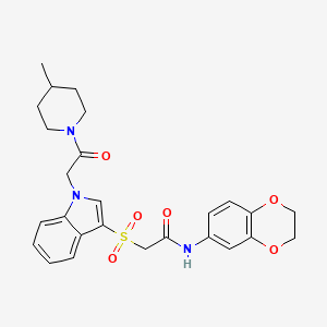 N-(2,3-dihydrobenzo[b][1,4]dioxin-6-yl)-2-((1-(2-(4-methylpiperidin-1-yl)-2-oxoethyl)-1H-indol-3-yl)sulfonyl)acetamide