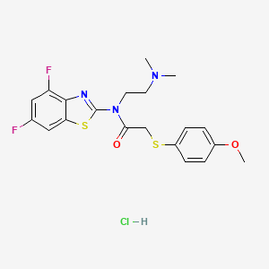 molecular formula C20H22ClF2N3O2S2 B2663446 N-(4,6-DIFLUORO-1,3-BENZOTHIAZOL-2-YL)-N-[2-(DIMETHYLAMINO)ETHYL]-2-[(4-METHOXYPHENYL)SULFANYL]ACETAMIDE HYDROCHLORIDE CAS No. 1217110-78-5