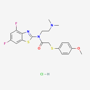 molecular formula C20H22ClF2N3O2S2 B2663446 N-(4,6-difluorobenzo[d]thiazol-2-yl)-N-(2-(dimethylamino)ethyl)-2-((4-methoxyphenyl)thio)acetamide hydrochloride CAS No. 1217110-78-5