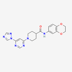 molecular formula C20H21N7O3 B2663455 1-(6-(1H-1,2,4-triazol-1-yl)pyrimidin-4-yl)-N-(2,3-dihydrobenzo[b][1,4]dioxin-6-yl)piperidine-4-carboxamide CAS No. 1797717-40-8