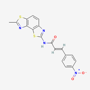 molecular formula C18H12N4O3S2 B2663485 (2E)-N-{11-methyl-3,10-dithia-5,12-diazatricyclo[7.3.0.0^{2,6}]dodeca-1(9),2(6),4,7,11-pentaen-4-yl}-3-(4-nitrophenyl)prop-2-enamide CAS No. 361170-95-8