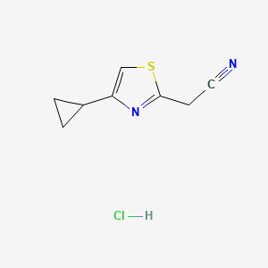 molecular formula C8H9ClN2S B2663488 2-(4-Cyclopropyl-1,3-thiazol-2-yl)acetonitrile hydrochloride CAS No. 1909336-78-2