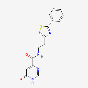 molecular formula C16H14N4O2S B2663492 6-hydroxy-N-(2-(2-phenylthiazol-4-yl)ethyl)pyrimidine-4-carboxamide CAS No. 2034226-57-6