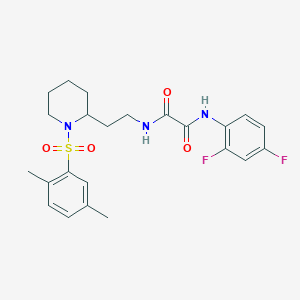 molecular formula C23H27F2N3O4S B2663494 N'-(2,4-difluorophenyl)-N-{2-[1-(2,5-dimethylbenzenesulfonyl)piperidin-2-yl]ethyl}ethanediamide CAS No. 898426-57-8