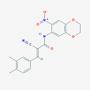 (E)-2-cyano-3-(3,4-dimethylphenyl)-N-(6-nitro-2,3-dihydro-1,4-benzodioxin-7-yl)prop-2-enamide