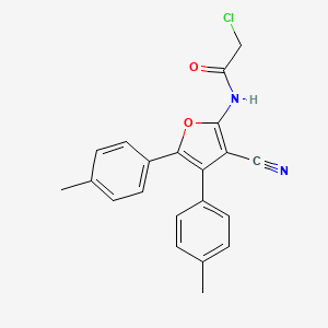 molecular formula C21H17ClN2O2 B2663504 2-chloro-N-[3-cyano-4,5-bis(4-methylphenyl)furan-2-yl]acetamide CAS No. 726150-52-3