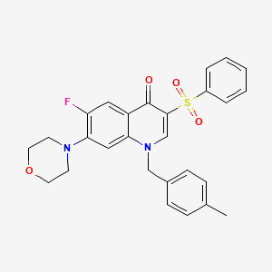 molecular formula C27H25FN2O4S B2663511 3-(benzenesulfonyl)-6-fluoro-1-[(4-methylphenyl)methyl]-7-(morpholin-4-yl)-1,4-dihydroquinolin-4-one CAS No. 892760-67-7